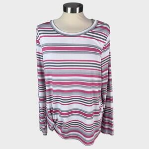 Massini Large Polyester Long Sleeve Pink White Stripe Gray